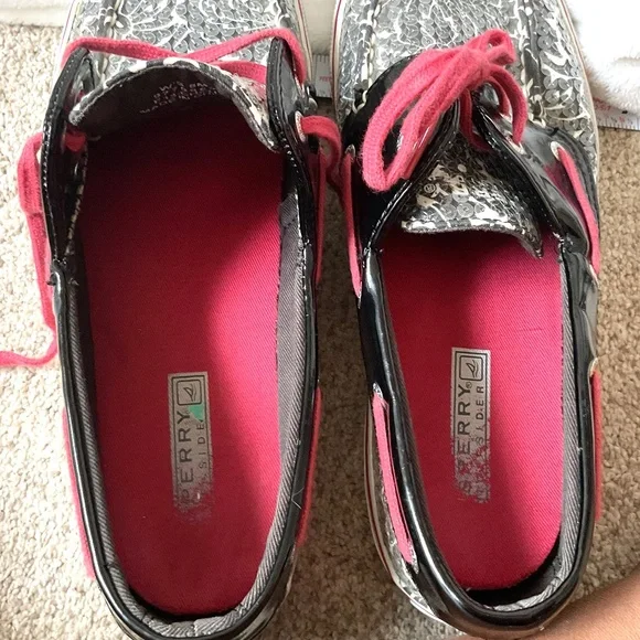 Black White Red Sperry Biscayne Sequined Loafer Lace Up Boat Shoes Size 8M - Picture 12 of 15